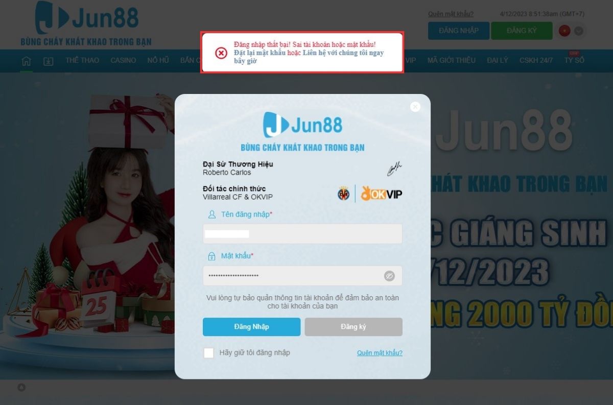 tài khoản jun88 bị khóa do người chơi đăng nhập thông tin sai nhiều lần